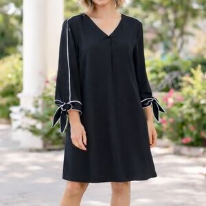 H&M Black Blouson Dress w/ White Piping & Bow Tie Sleeves | Size US 2